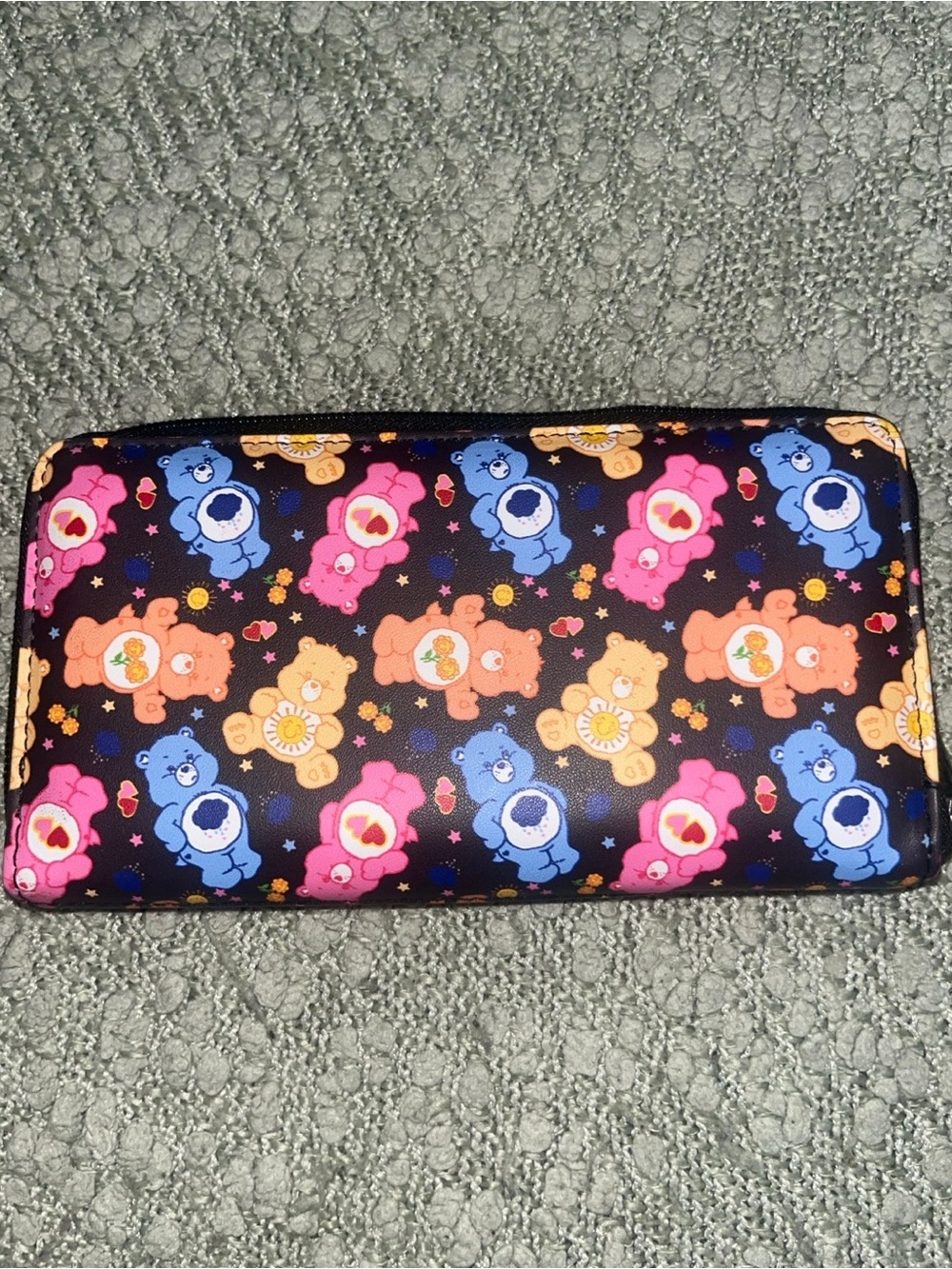 Care Bears Black Wallet with Blue, Pink, Orange, Yellow Bear Pattern